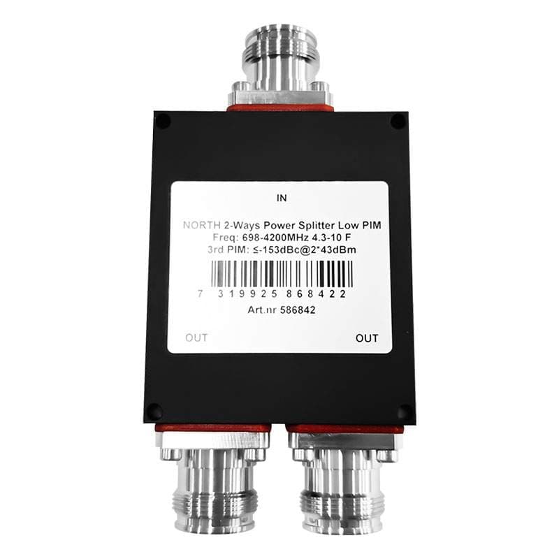 Strømsplitter 698–4200 MHz, lav PIM, 4,3–10 hunn