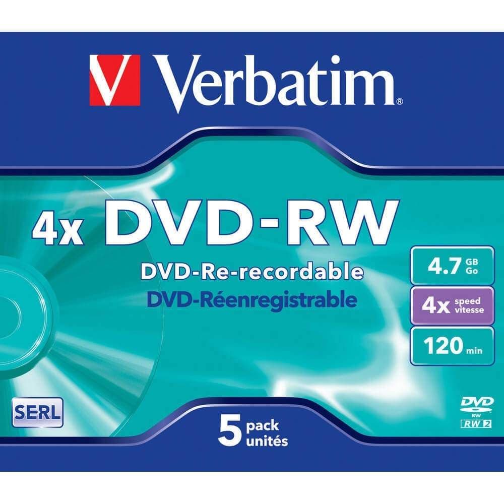VERBATIM DVD-RW 4,7 GB 4x 5-pakning