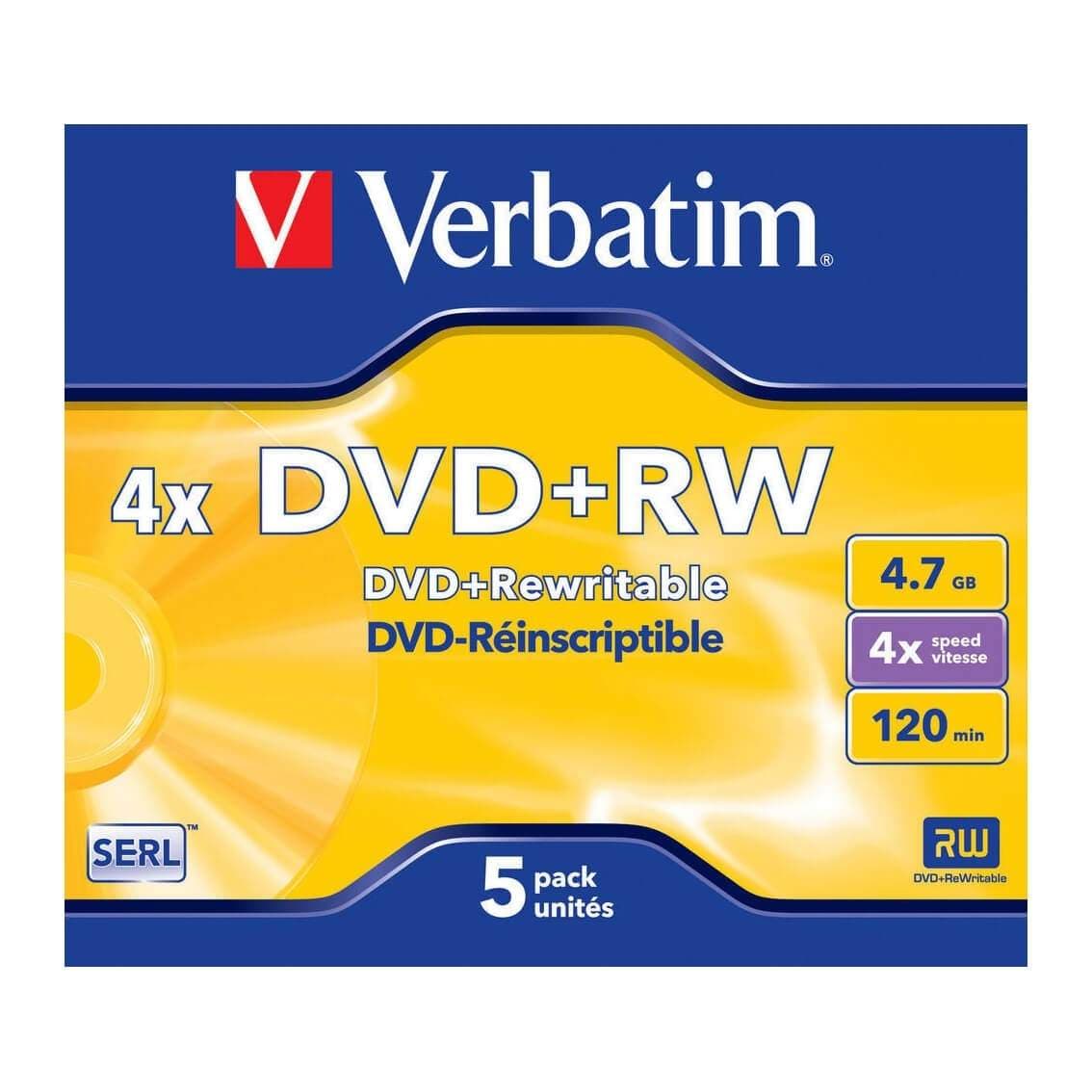 VERBATIM DVD+RW 4,7GB 4x 5-pakning
