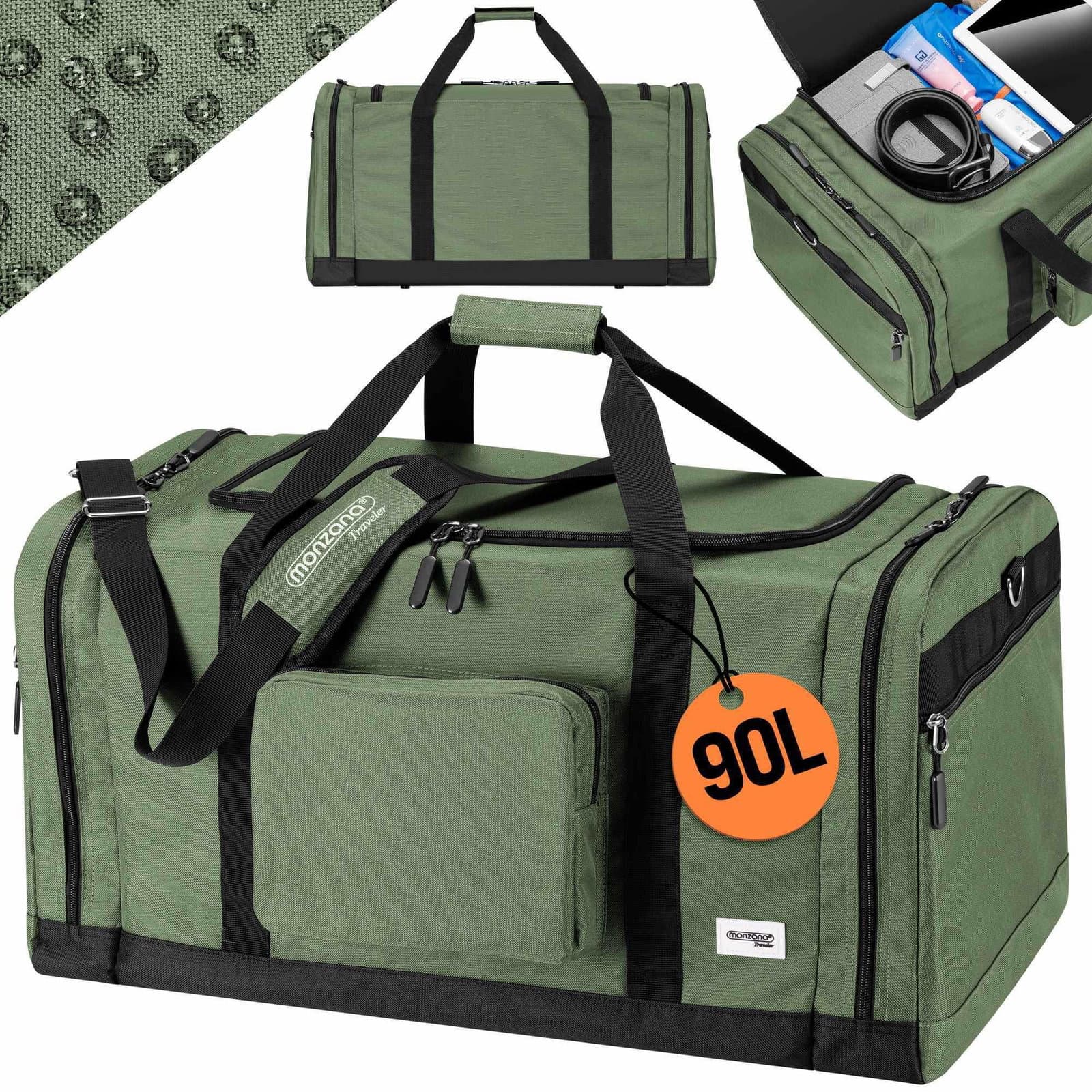 Grønn 90L reiseveske – Romslig med flere rom