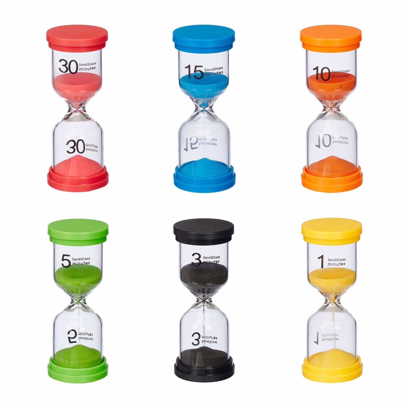 sett med 6 timeglass for barn