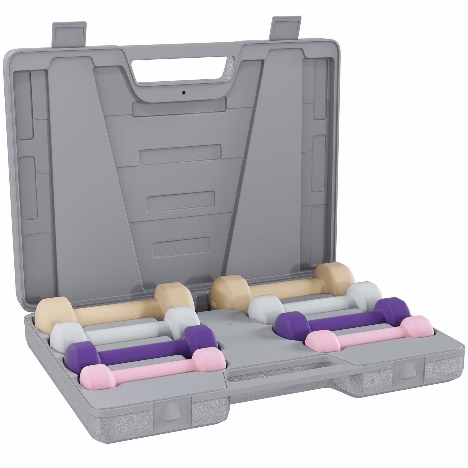 Manualsett 4 par 0,5 kg–10 kg med etui, støpejern