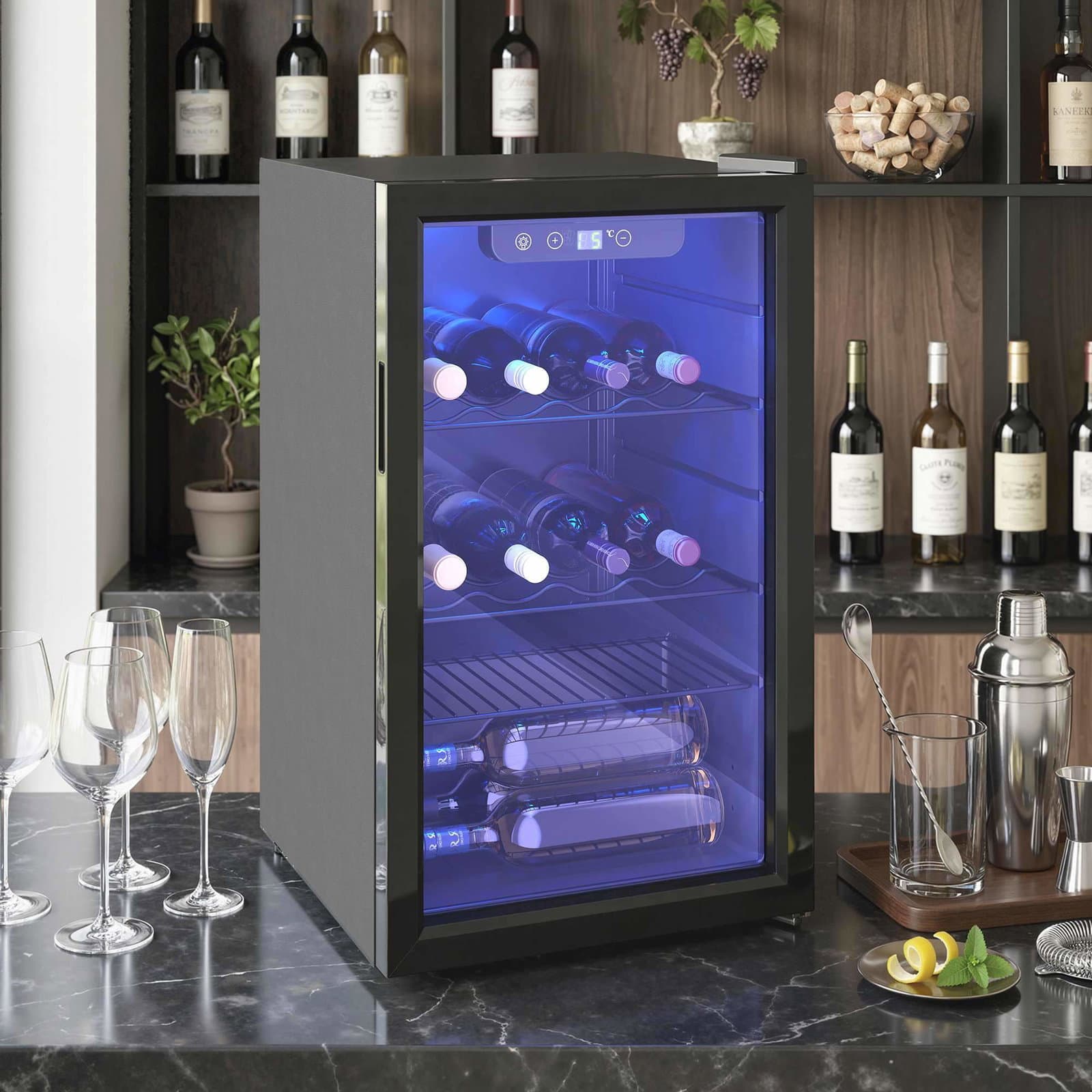 Vinkjøler – 24 flasker, 68 l, 4–16 °C, glassdør, svart view 2