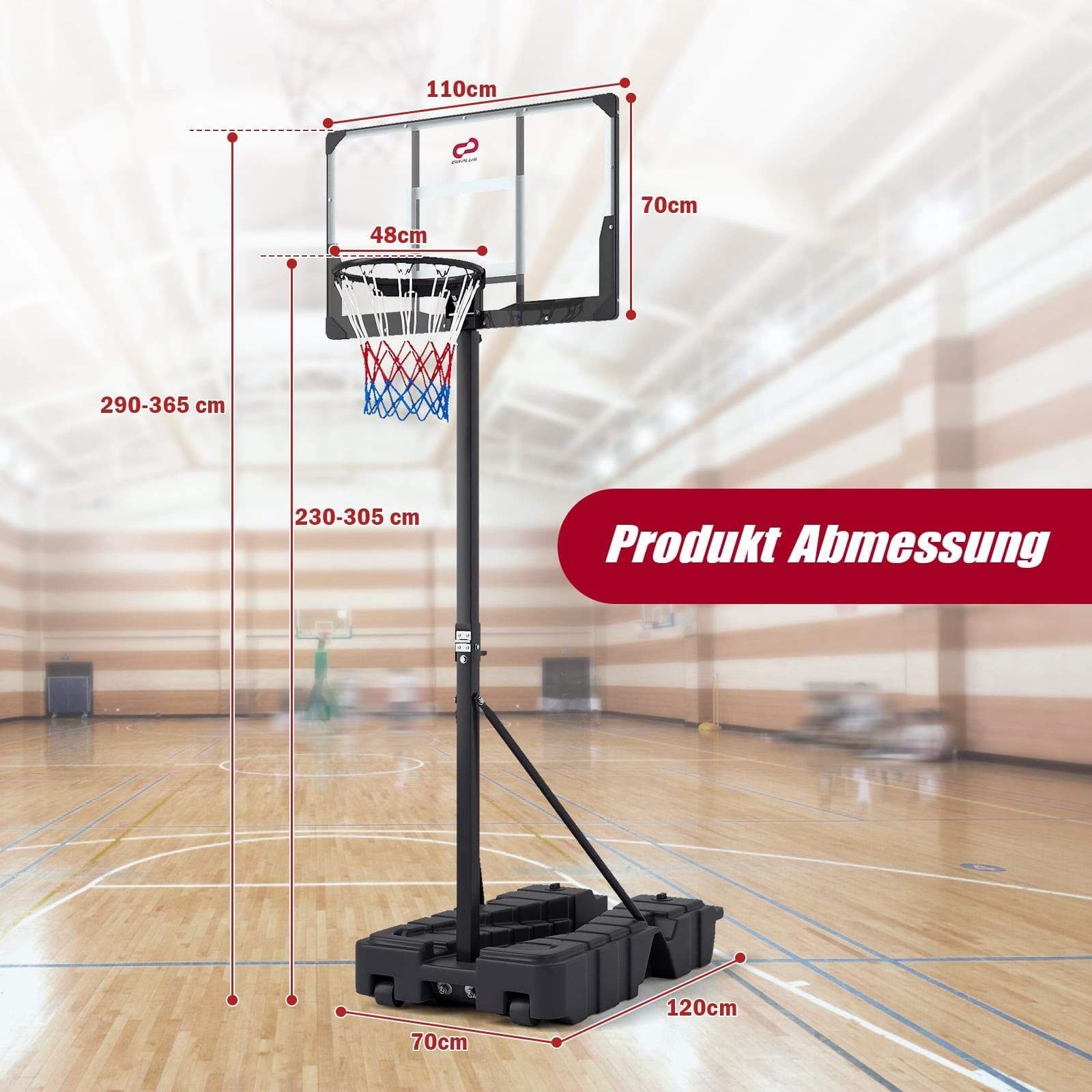 Justerbar basketballkurv med hjul og oppbevaring view 2