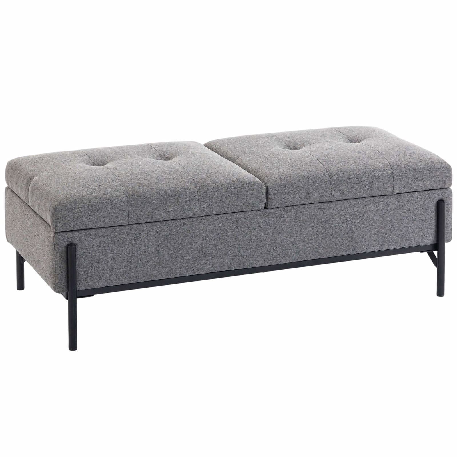 Oppbevaringsbenk i lin – to rom, tykk pute, 117 cm