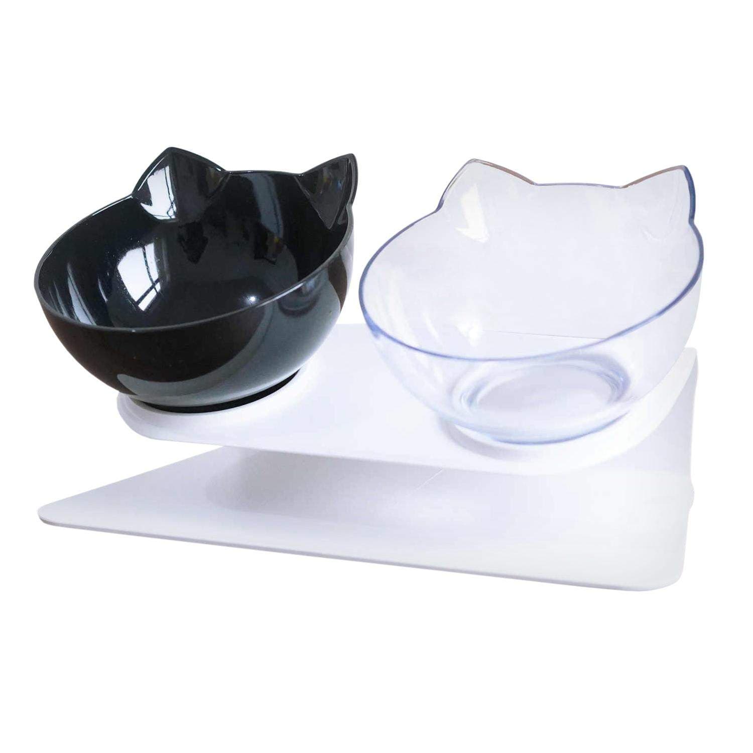 2x Ergonomiske Katteskåler - Svart/Transparent