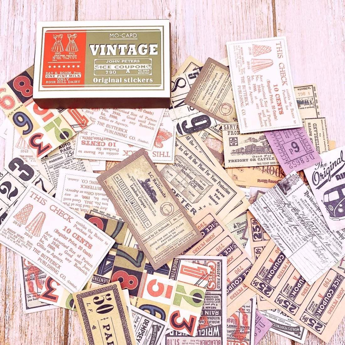 60x Klistreetiketter i Eske, Vintage - Nr. 6
