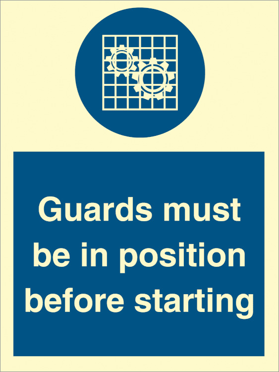 Guards must be in position - Photoluminescent Self Adhesive Vinyl PV NM - 200 x 150 mm