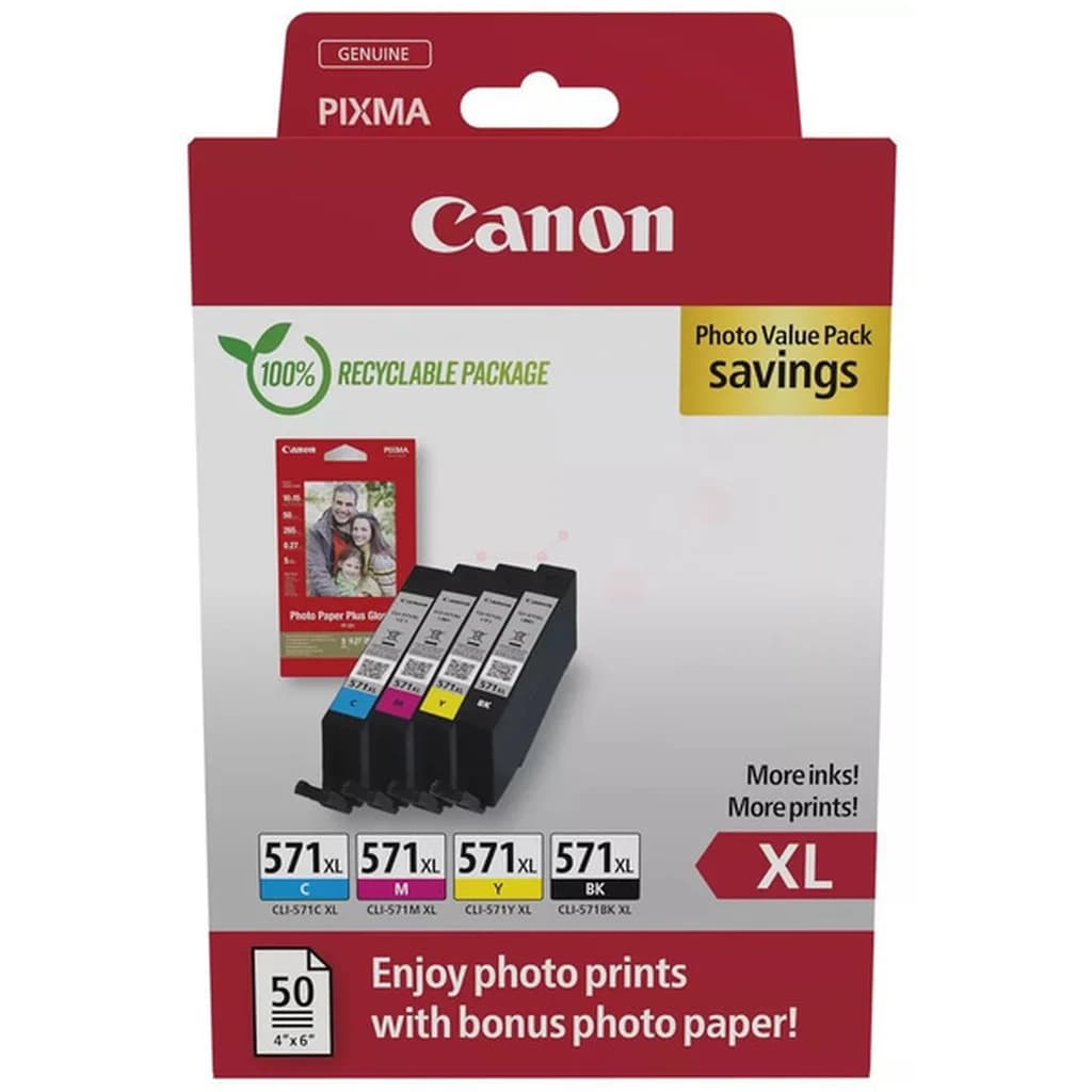 Canon Multipack CLI-571XL + (PP-201 50 sider) 0332C006 Tilsvarer: N/A