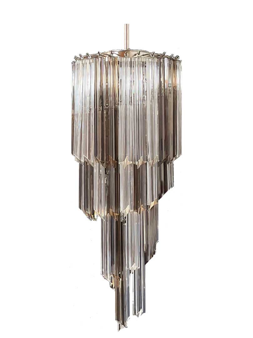 Murano-lysekrone - Spiral - 54 prismer - Mørk røkt/transparent Blank krom