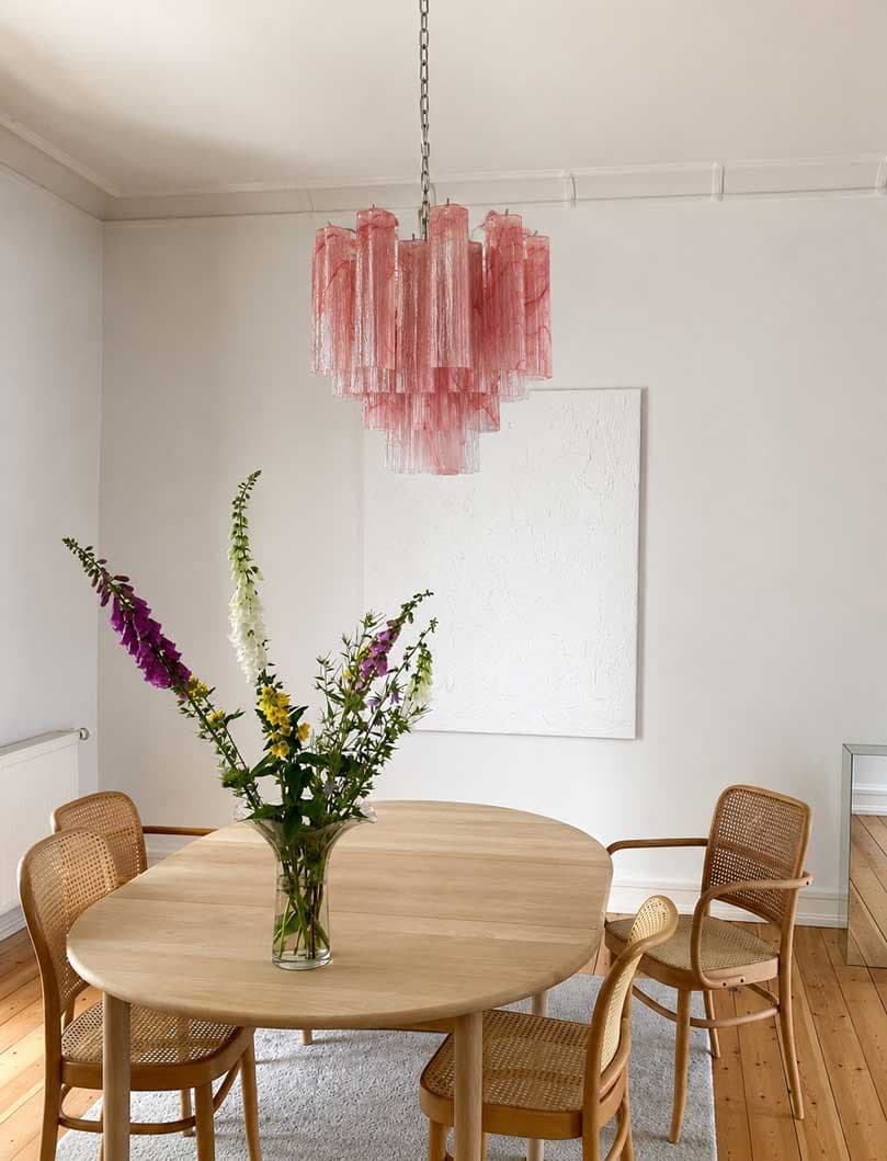 Murano-lysekrone  36 rør  Alabast rosa Krompatinert