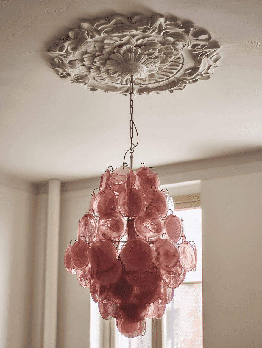 Murano-lysekrone  87 skiver  Rosa Alabast Krom patinert