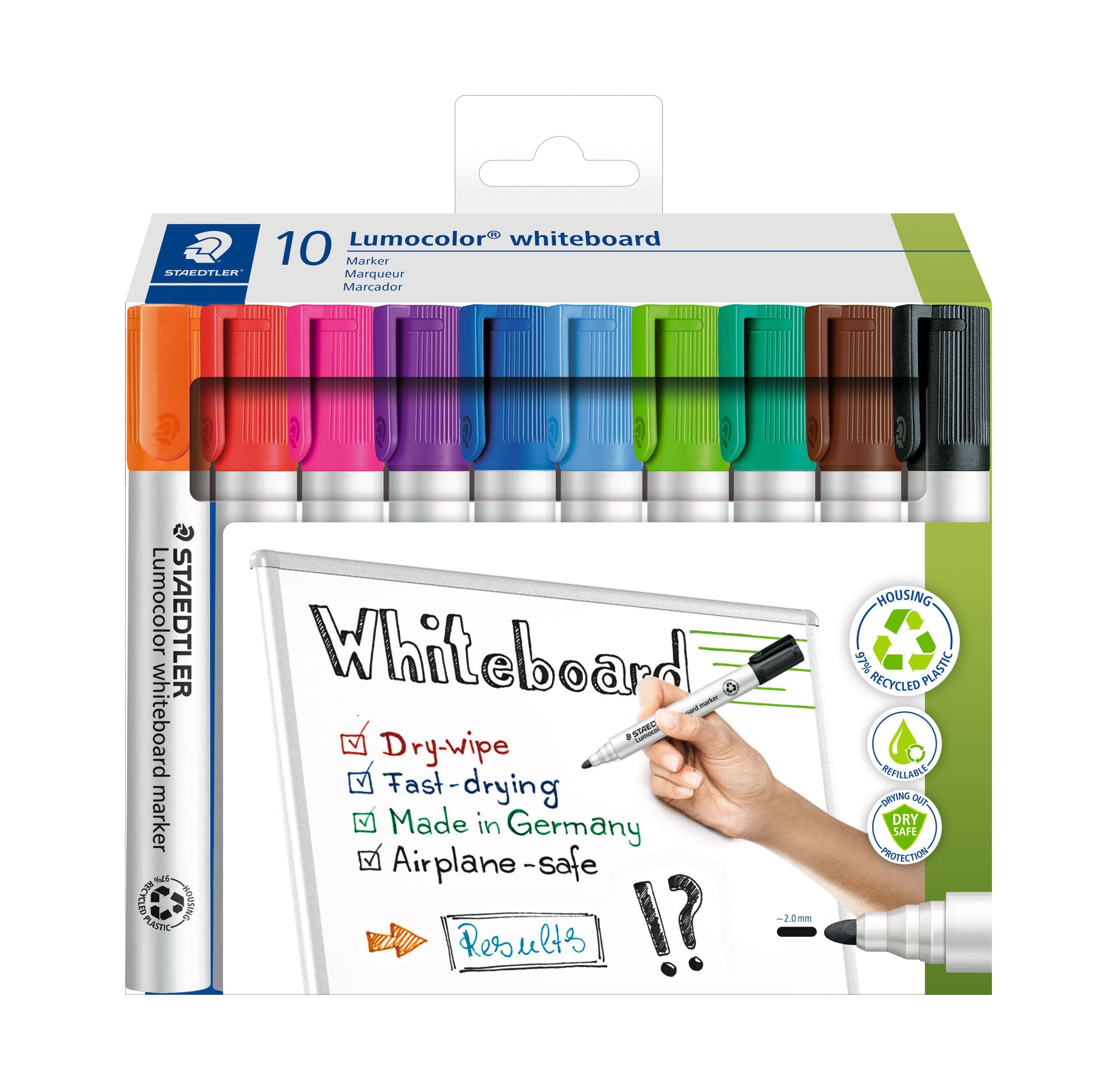 STAEDTLER Lumocolor® 351 C10 whiteboardtusj – med 10 assorterte farger