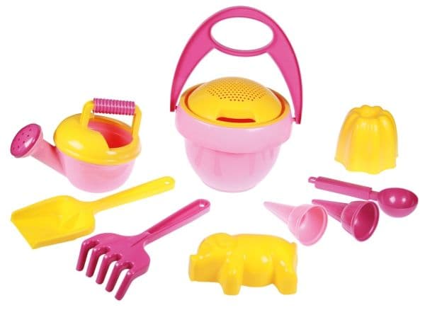 Lena Happy Sand Girls I 10 pcs, Sandlekesett, 1 år, Rosa, Gult