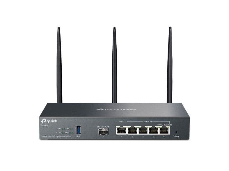 TP-Link Omada ER706W, Dobbelbånd (2.4 GHz / 5 GHz), Ethernet/bredbåndsforbindelse, Svart, Skrivebord/stolperuter