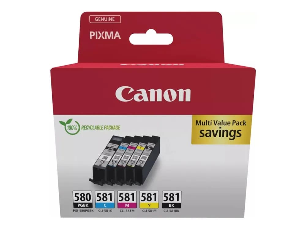 Canon PGI-580/CLI-581 PGBK/C/M/Y/BK Multi Pack - 5 pakker - pigmentert svart, svart, gul, cyan, magenta - original - eske - blekkbeholder - for PIX...