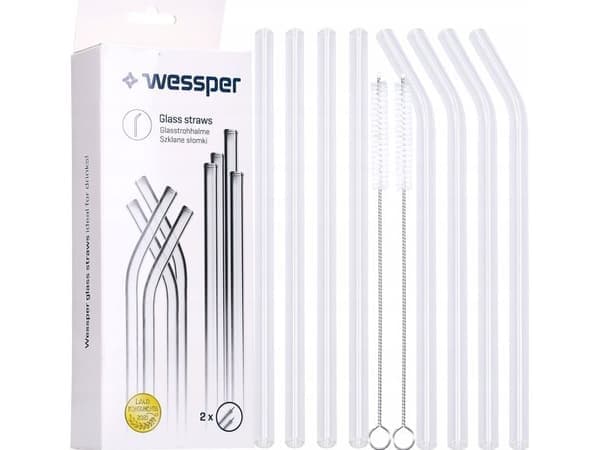 Wessper sett med 8 glasssugerør + 2 rengjøringsbørster (WES258)
