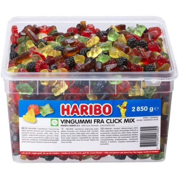Haribo Vingummi fra Click Mix 2,85 kg i plastbøtte