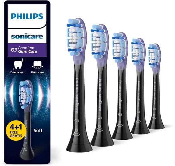 Philips Sonicare G3 Premium Gum Care tannbørstehoder – svart – 5-pakning