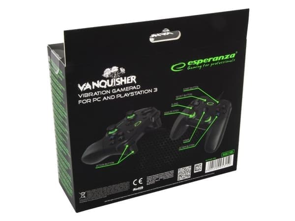 Esperanza Vanquisher - Håndkonsoll - 12 knapper - kablet - svart, grønn - for PC, Sony PlayStation 3