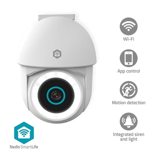 Nedis SmartLife Utendørs kamera | Søkelys | 3MP Full HD 1296p | Panorering og vipping | IP65 | Cloud Storage (valgfritt) / microSD (ikke inkludert)
