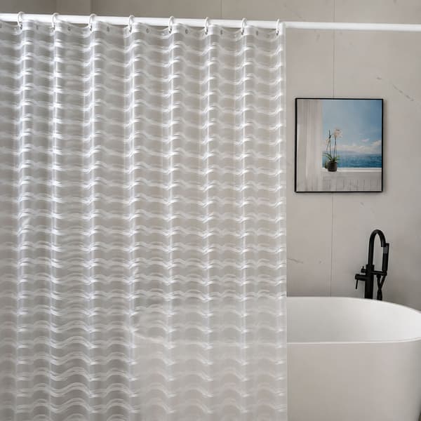 Dusjforheng med 3D-vannbølgemønster, transparent PEVA, vanntett og muggbestandig til badet, 200 x 180 cm