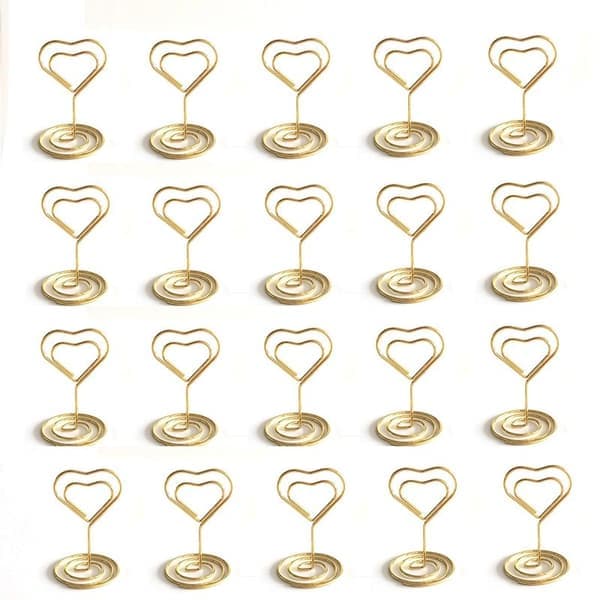 45mm Hjerteformet Memoklips - 20-pakning Metall Notatholdere for Bryllupsbordkort Gold