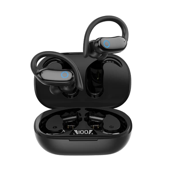 Trådløse sportshodetelefoner med ørekroker IPX7 vanntette Black