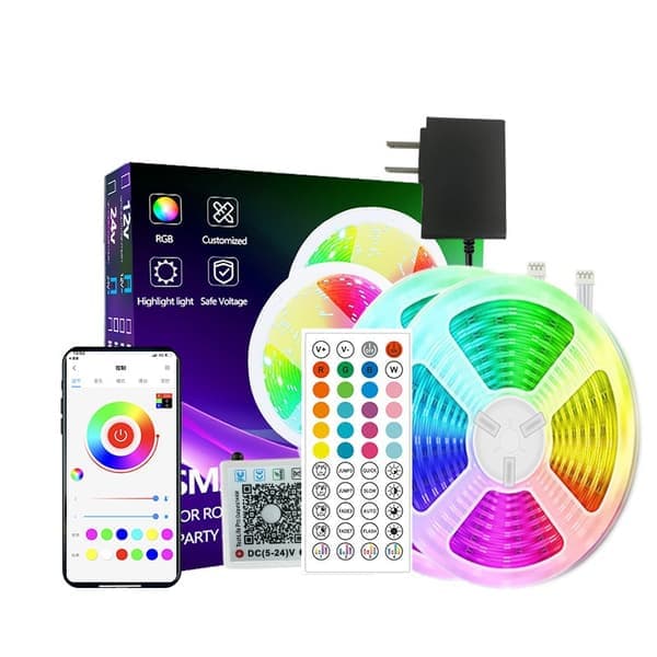 15m RGB LED Strip Lys Kit - EU Plugg, 44-Tasters Fjernkontroll, Klippbar, Perfekt for Spillrom & Soverom