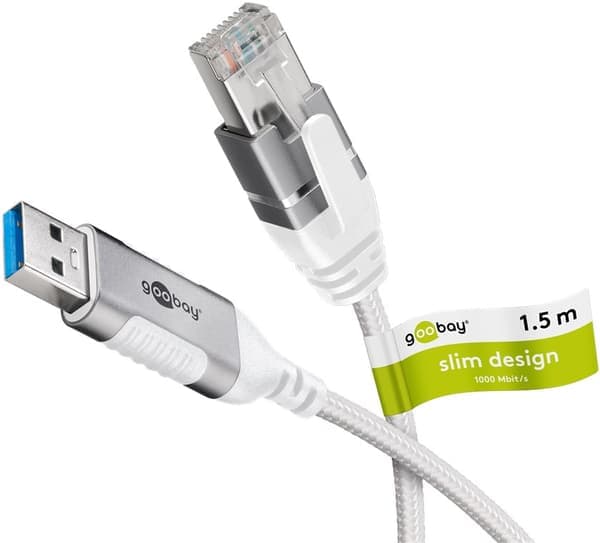 Ethernet-kabel USB-A 3.0 til RJ45, Slim, 1,5 m