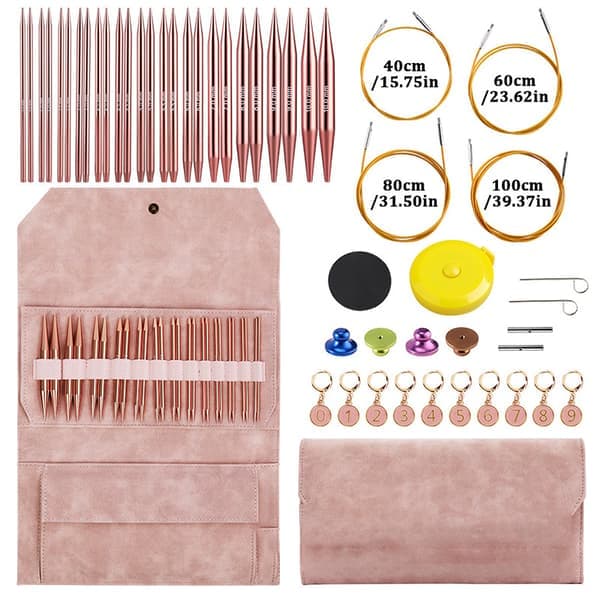 13 par utskiftbare rundpinnestrikksett (3,0-10,0 mm) Pink