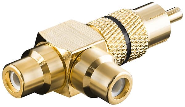 RCA Y-adapter; hann til 2x hunn; gull versjon; svart