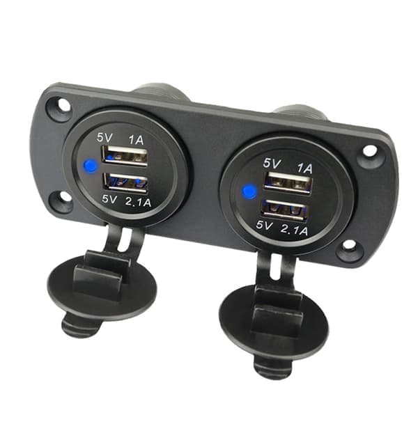 Dobbel USB-billader med blått lys (panel med 2 uttak)