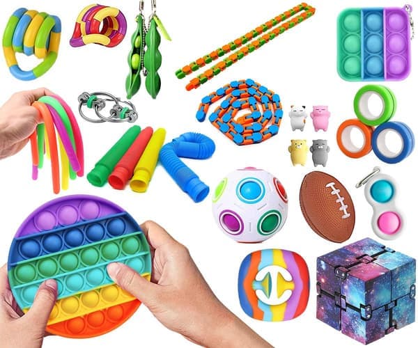30-Pack med Fidget Toys - Pop It, Stressball, Dimple, Bønner