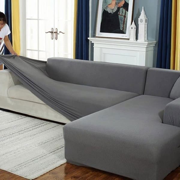 Sofatrekk, stretch hjørnesofatrekk, stretch sofatrekk for 1/2/3/4-seters sofaer (1-seter: 90-140 cm, grå)