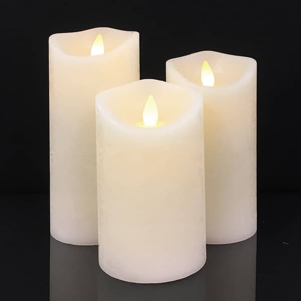 LED blokklys - rustikk - 3 stk. - 10/12,5/15 cm - m/3D-flamme - (flere farger)