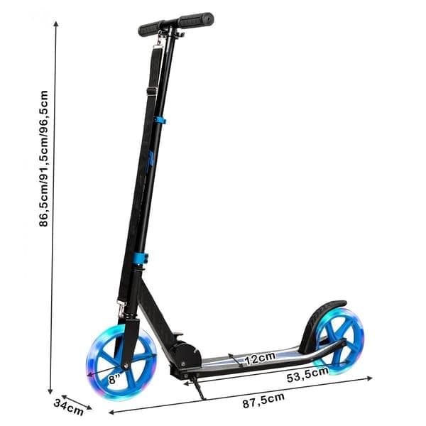 Scooter scooter sammenleggbar sparkescooter høydejusterbar 100 kg lastekapasitet sparkesykkel med 2 LED-hjul blå