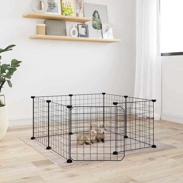 vidaXL Kjæledyrbur med 8 paneler og dør svart 35x35 cm stål