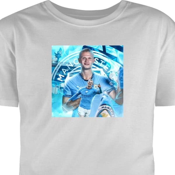 T-skjorte for Barn | Klassisk Barn-T-skjorte Grå 9-11 Šr Erling Haaland Manchester City Norge ultrasnabb og sterk striker med utrolig effektivitet
