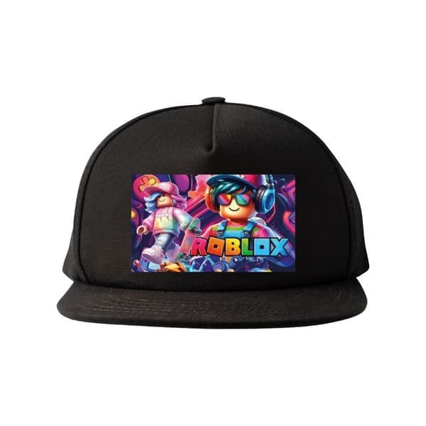 Snapback-lue Energifylt Roblox-gruppe med hodetelefoner, håndkontroller og neonmiljø Svart Voksen