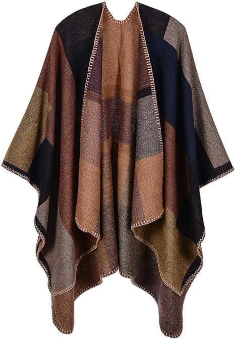 Dame Poncho Sjal Vintage Varm Špen Front Wrap Cape Reversibel