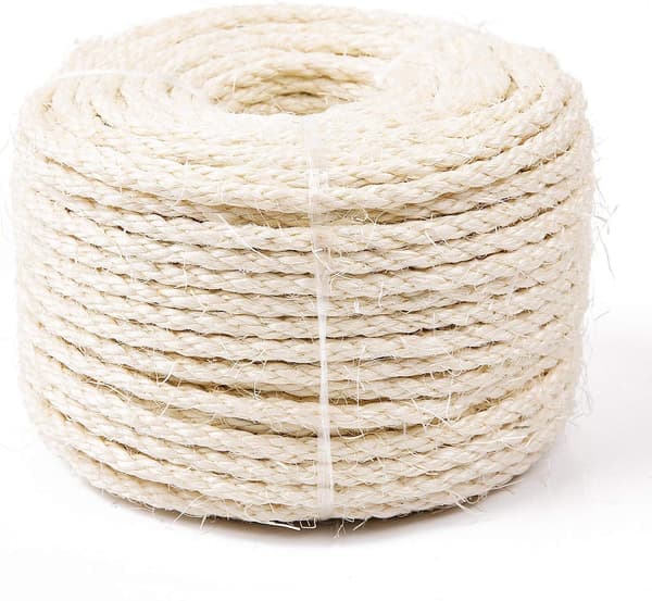 8 mm naturlig sisaltau erstatning gammelt tau ideelt tilbehør for å erstatte klorestolper, sisal leketøyballer inkludert (25m, hvit)
