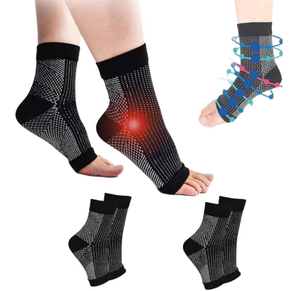 2 par ortopediske kompresjonsstrømper, kompresjonsstrømper for hælspore og plantar fasciitt, nevropati ankelstøtte, for hevelse, plantar