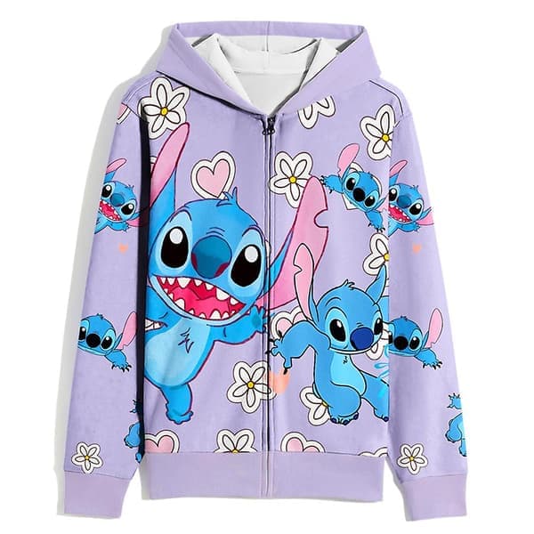 Lilo & Stitch Trykk Barn Glidelåshettegenser Avslappet Hettestroffe Løstsittende Jumper Topper For Jenter