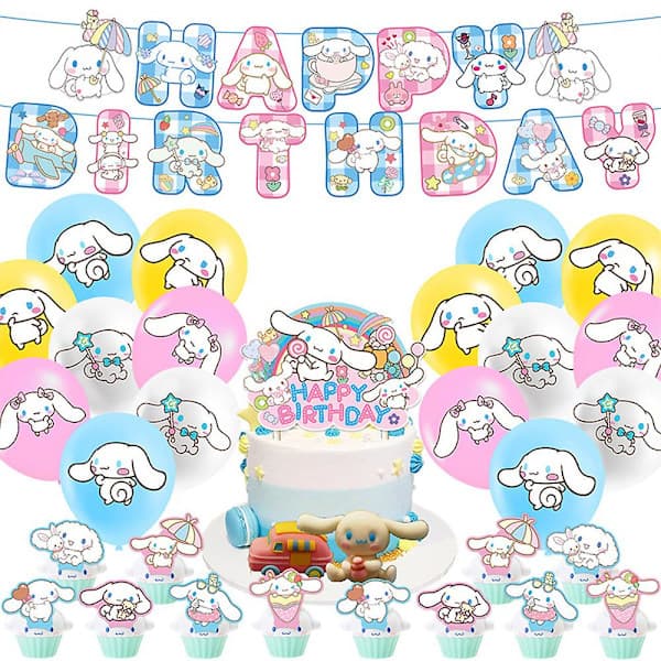 Cinnamoroll Bursdagsfest Dekorasjoner, Kawaii Cinnamoroll Hund Festutstyr, Inkluderer Bursdagsbanner, Ballonger, Valpe Kaketopper For Barn