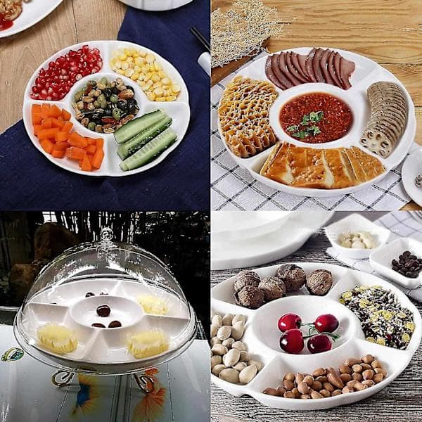 2 stk Snacksfat 5 Seksjoner Delte Plasttallerkener 25x3cm