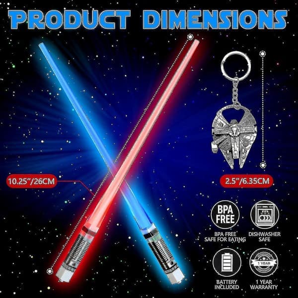 Lightsaber spisepinner lyser opp glødende spisepinner for Star Wars gaver sett temafest moro [2 par rødt og blått sett] med flaskeåpner