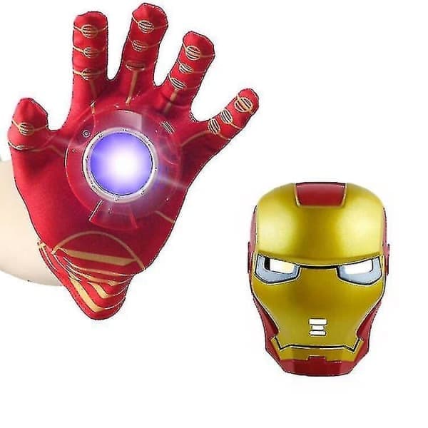 Nye Iron Man Maske Hanske Kapp Skjold Sett med Lys for Fest _y Hansker 2 Sett