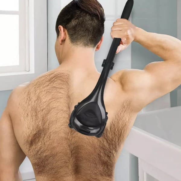 baKblade 2.0 PLUS - Ryggbarbering for menn (DIY), ergonomisk håndtak, våt eller tørr barbering (blad inkludert) | BAKBLAD