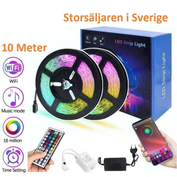 10m fleksibel RGB LED-stripe / Ljusslinga / LED-stripe Bluetooth APP flerfarget